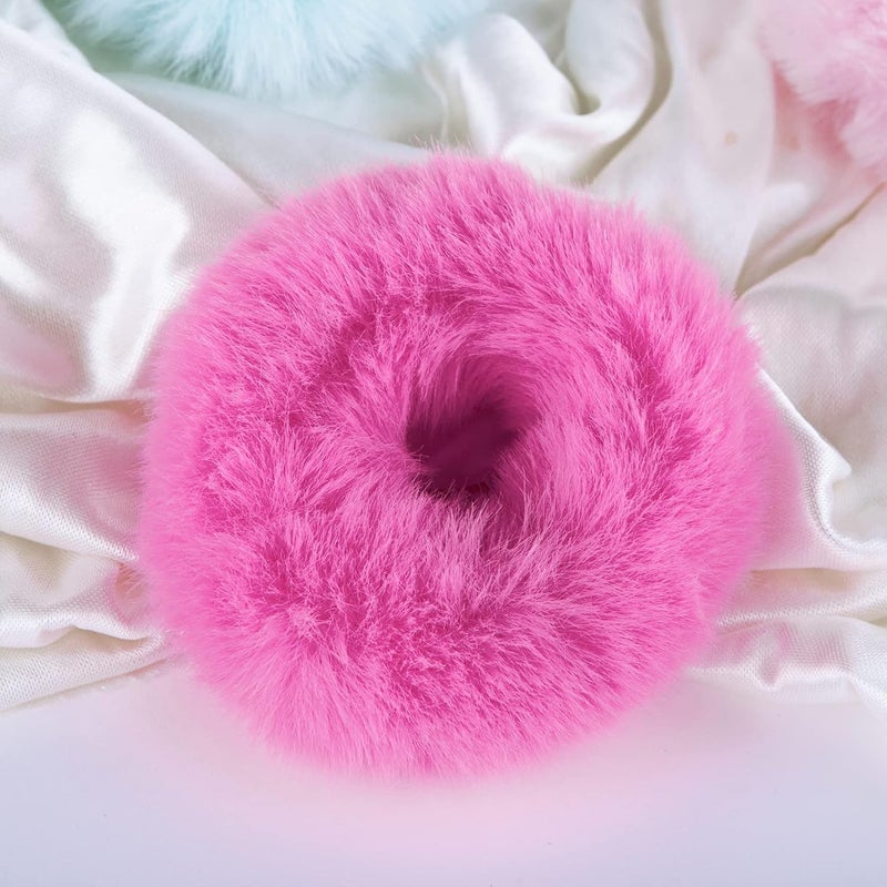 Mljsh 2 PCS Hot Pink Pom Pom Hair Tie Fuzzy Scrunchies Furry Hair Bands With Faux Rabbit Fur Fluffy Elastic Hair Bobbles Ponytail Holders Girls Women Hair Accessories - Image 3